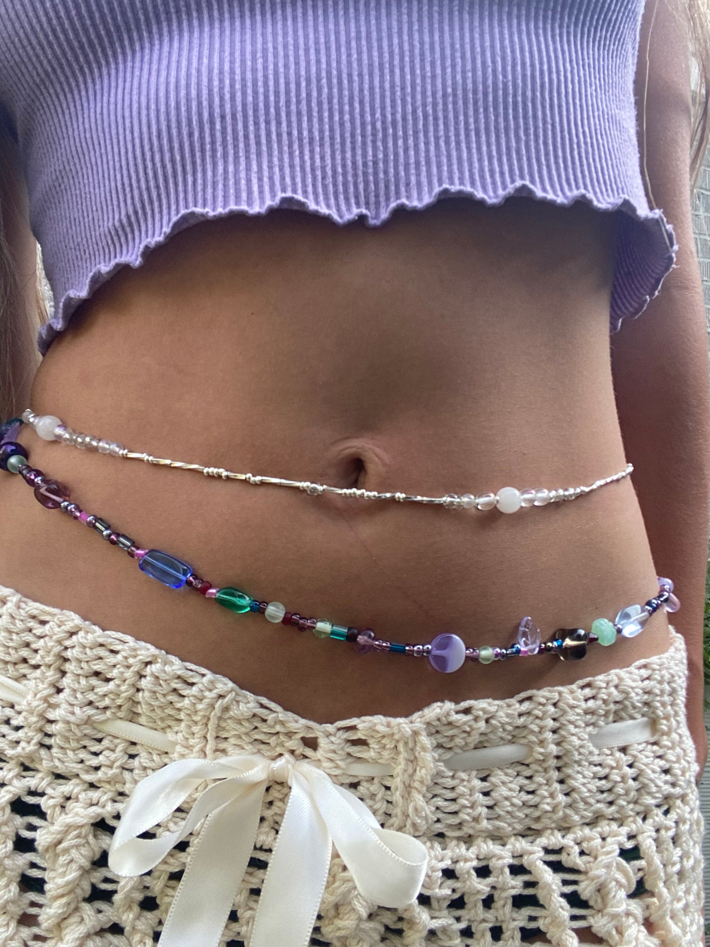 Silver Mixed Bead Waist Chain